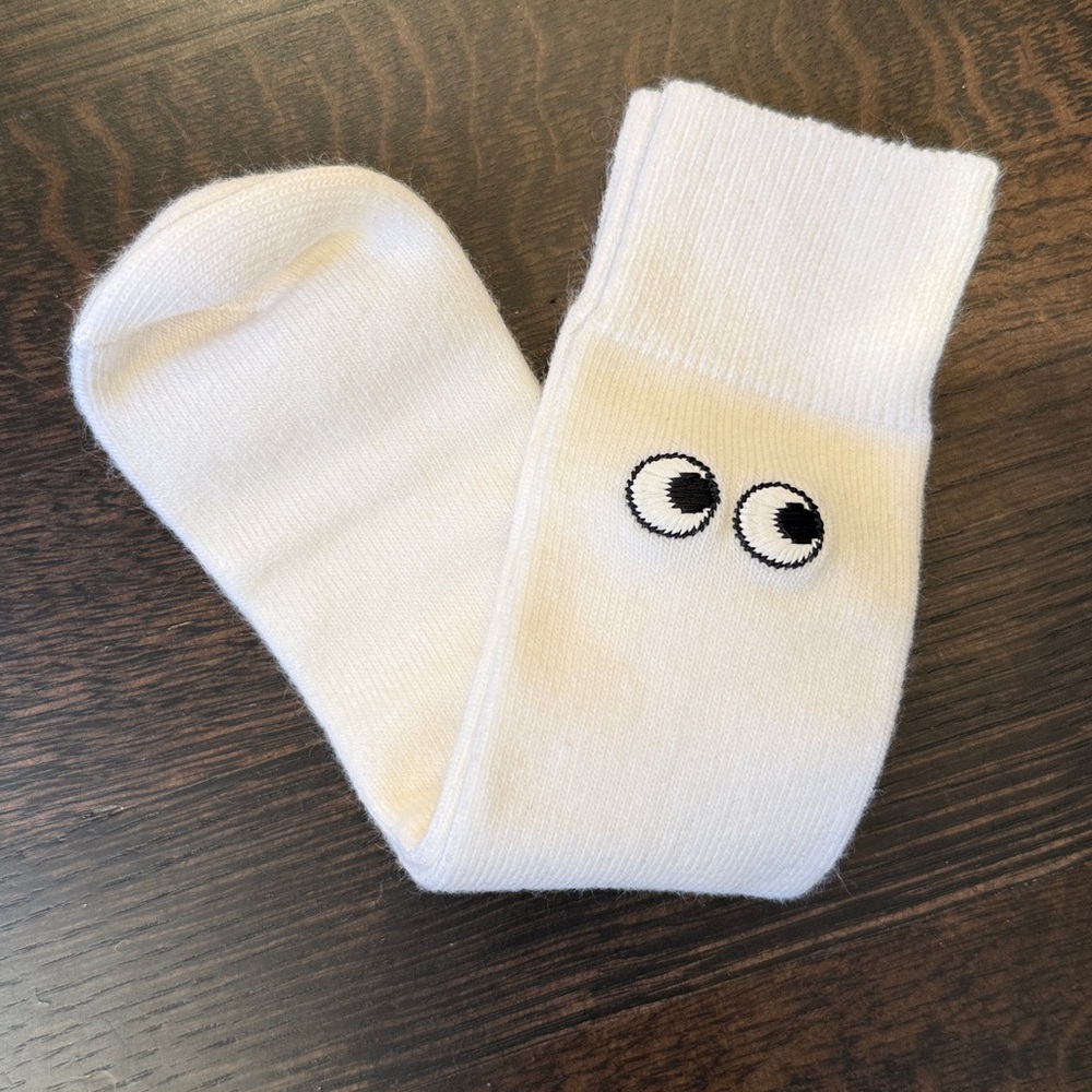 Uniqlo Anya Hindmarch Womens HEATTECH Socks with Eyes in Ecru White - 9.5-11